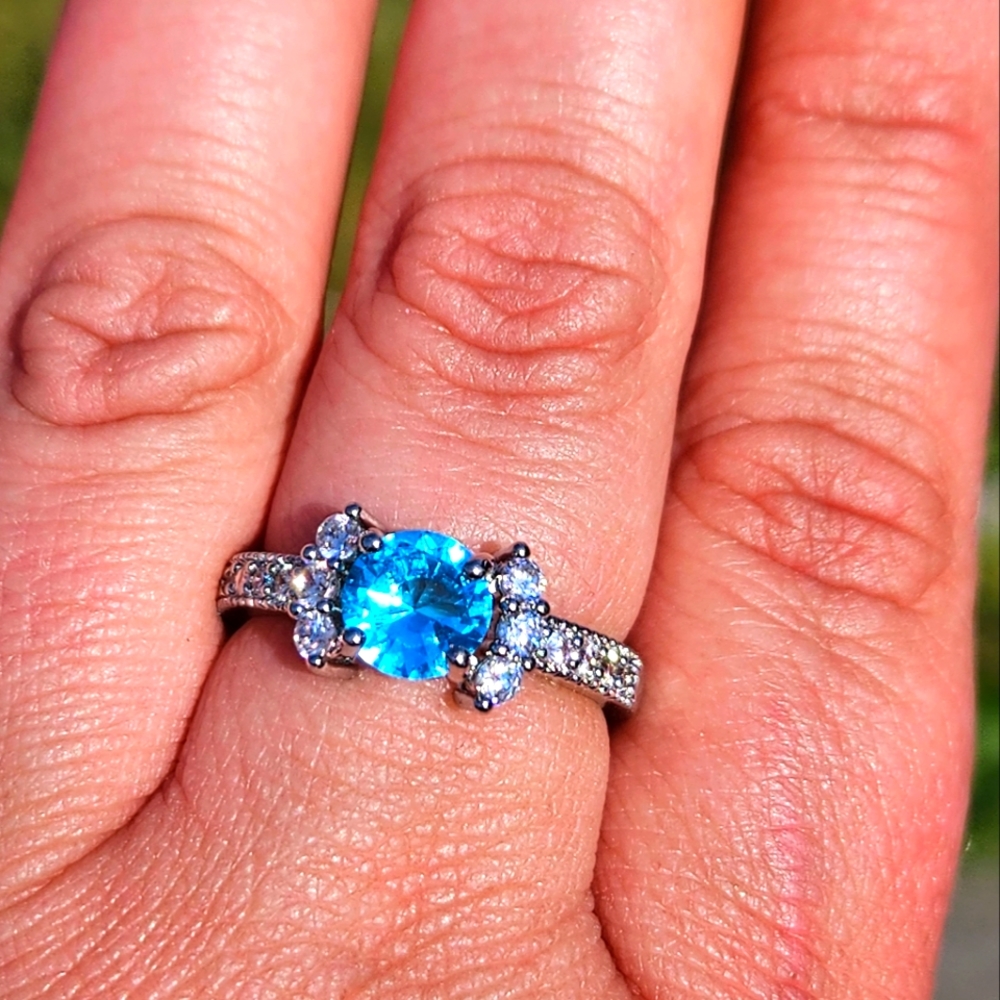 Aqua and White Fashion Ring